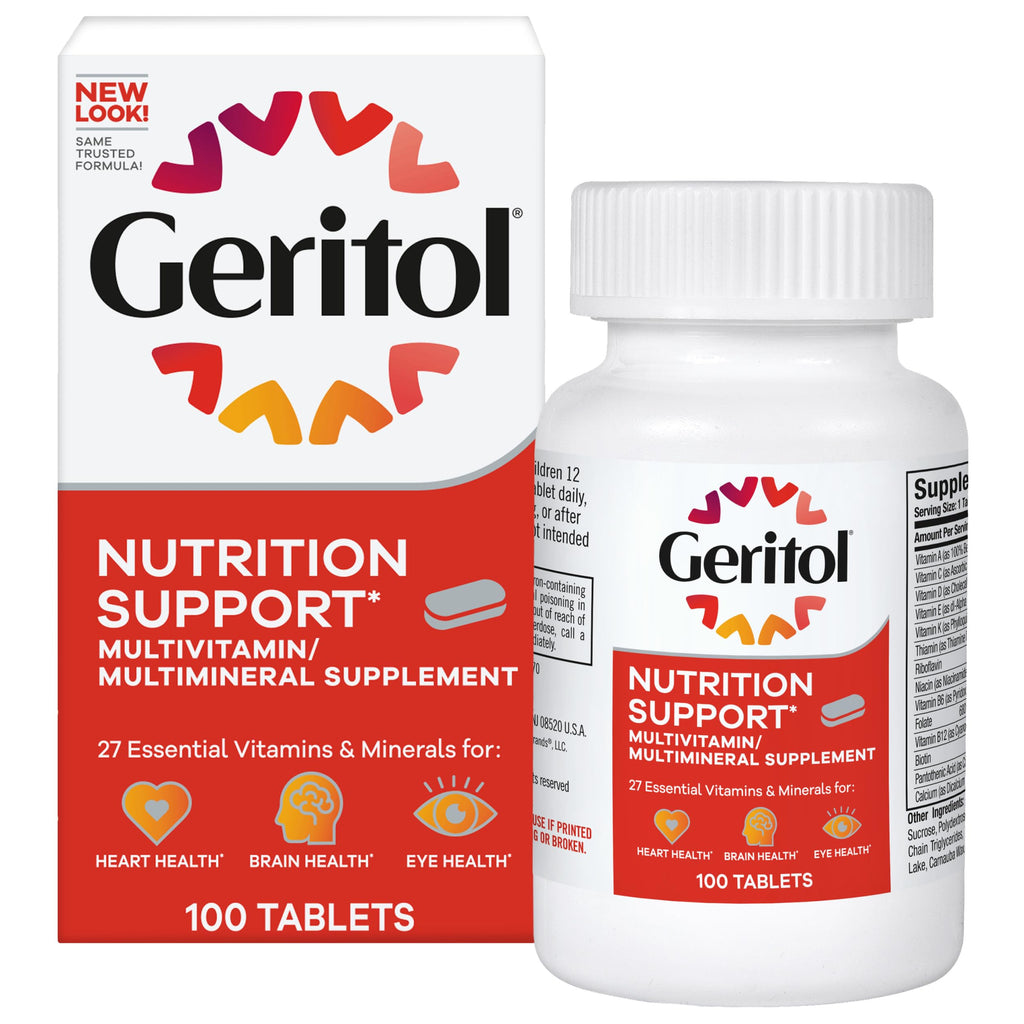 Geritol Multivitamin Supplement, 27 Essential Vitamins & Minerals, 100 Tabs | Daily support for adults, multivitamin tablets with 27 essential vitamins and minerals, gluten-free, non-GMO