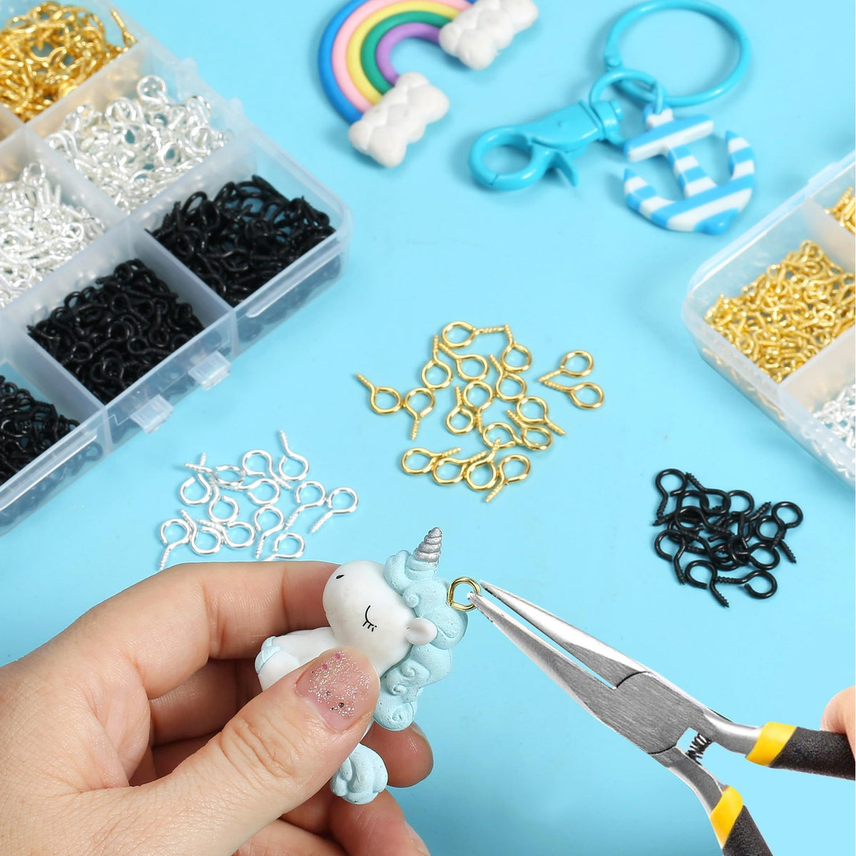 480pcs Small Screw Pins Eye Pins, 3 Color Eye Hooks Screw for Jewelry Making & Bead Charms, Eye Screws for Art Projects, Eye Hooks for Crafts (Gold Silver Balck, 3 Sizer) (Gold Silver Balck)