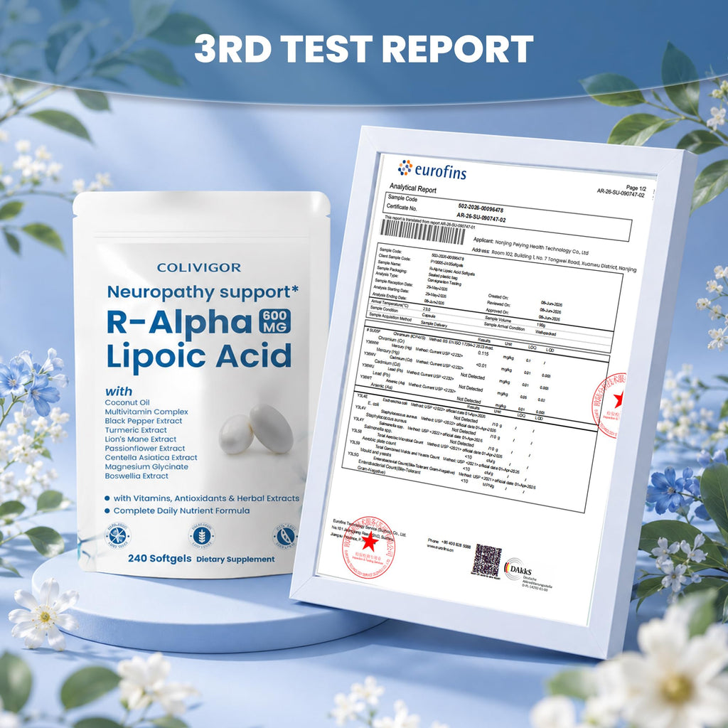 R-Alpha Lipoic Acid 600mg | 240 Softgels | Neuropathy Supplements with Active B-Vitamins, Magnesium Glycinate & Herbal Extract Blend | Support Nervous System Health | Non-GMO, Gluten-Free