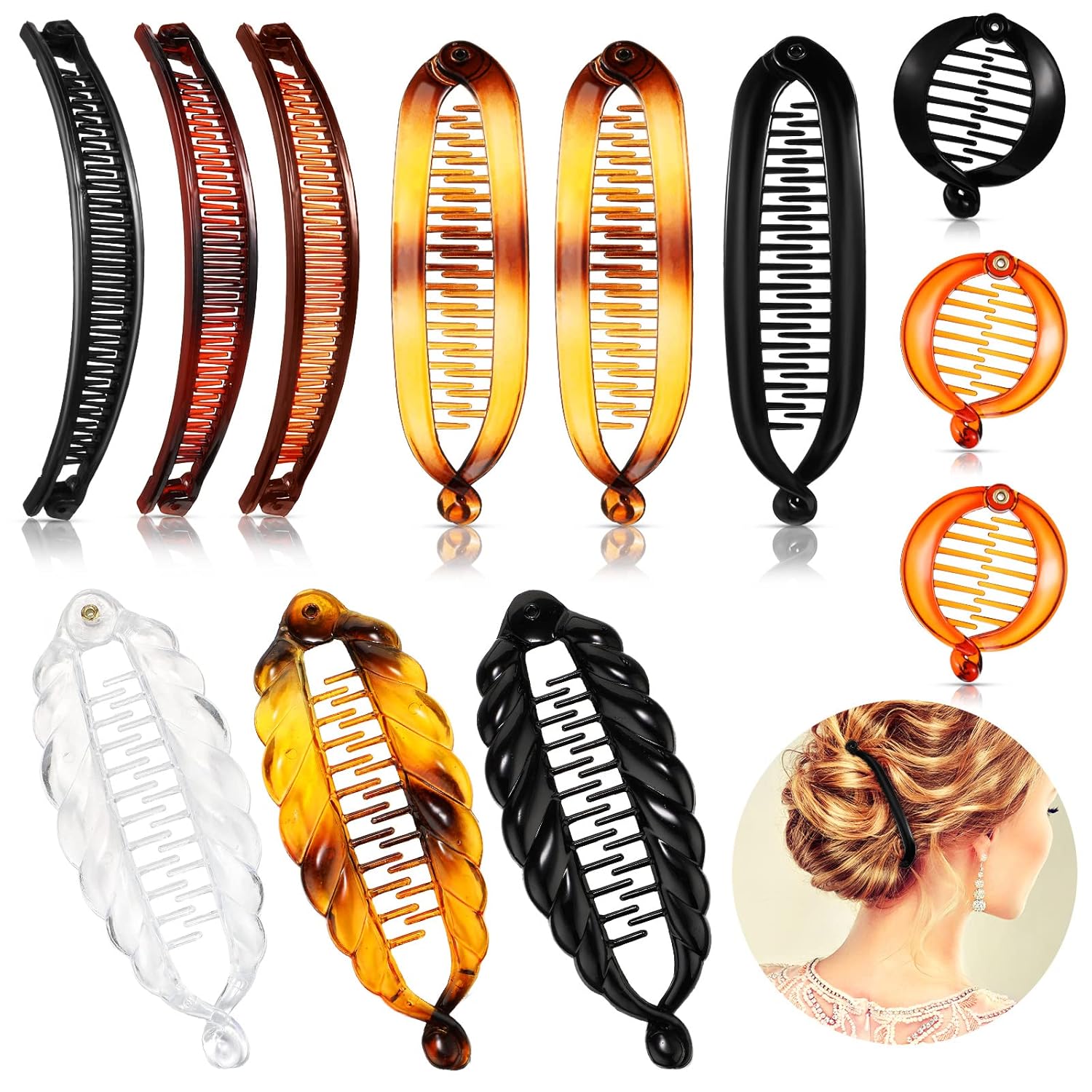 Buy now Chuangdi 12 Pcs Banana Hair Clips for Women Classic Clincher Double Combs Large Fishtail Hair Clip Banana Ponytail Holder, 4 Styles(Tortoiseshell Color, White, Clear, Black) Multi-colored at indiglob india