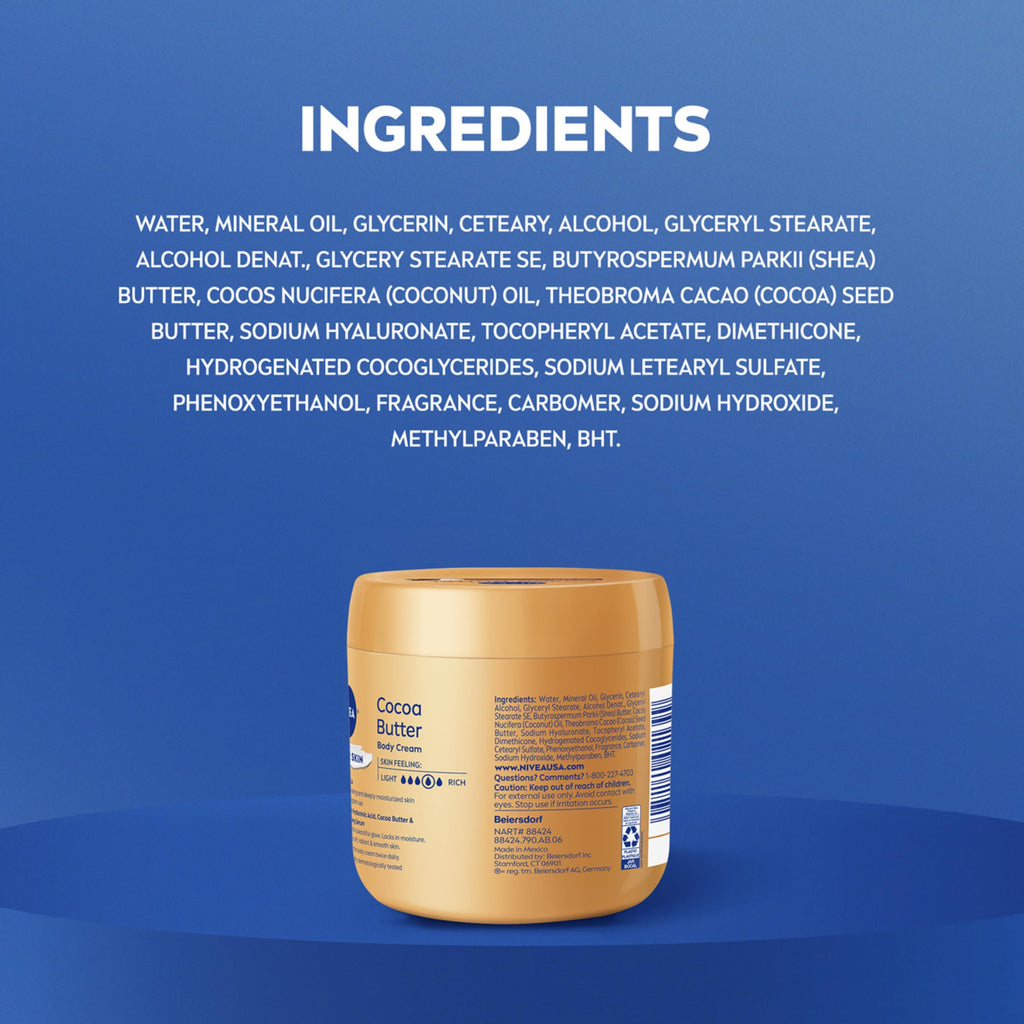 NIVEA Cocoa Butter Body Cream with Hyaluronic Acid, 16 OZ | Cocoa Butter Body Cream with Hyaluronic Acid and Deep Nourishing Serum, For Radiant and Smooth Skin, 72-Hour Body Moisturizer