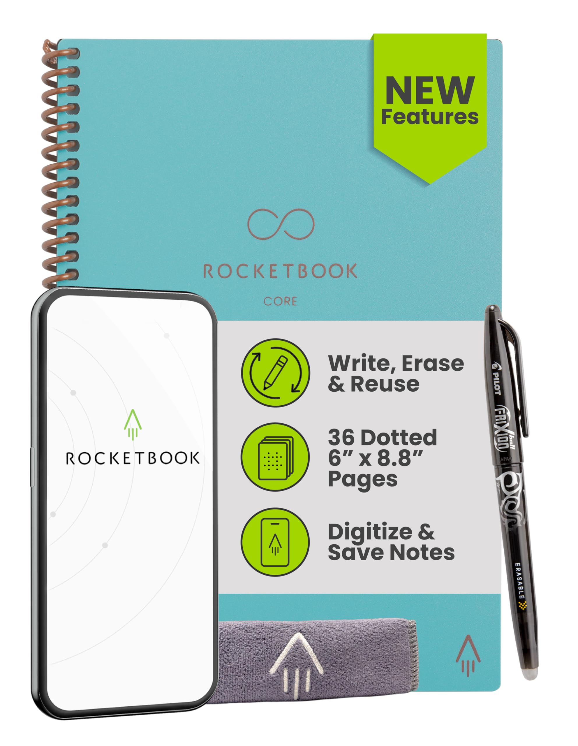 Buy now Rocketbook Core Reusable Spiral Notebook, Letter Size 8.5x11, Black - Dotted Pages, App-Connected, Erasable, Durable Cover, Ideal for School, Work, and Creative Projects at indiglob india