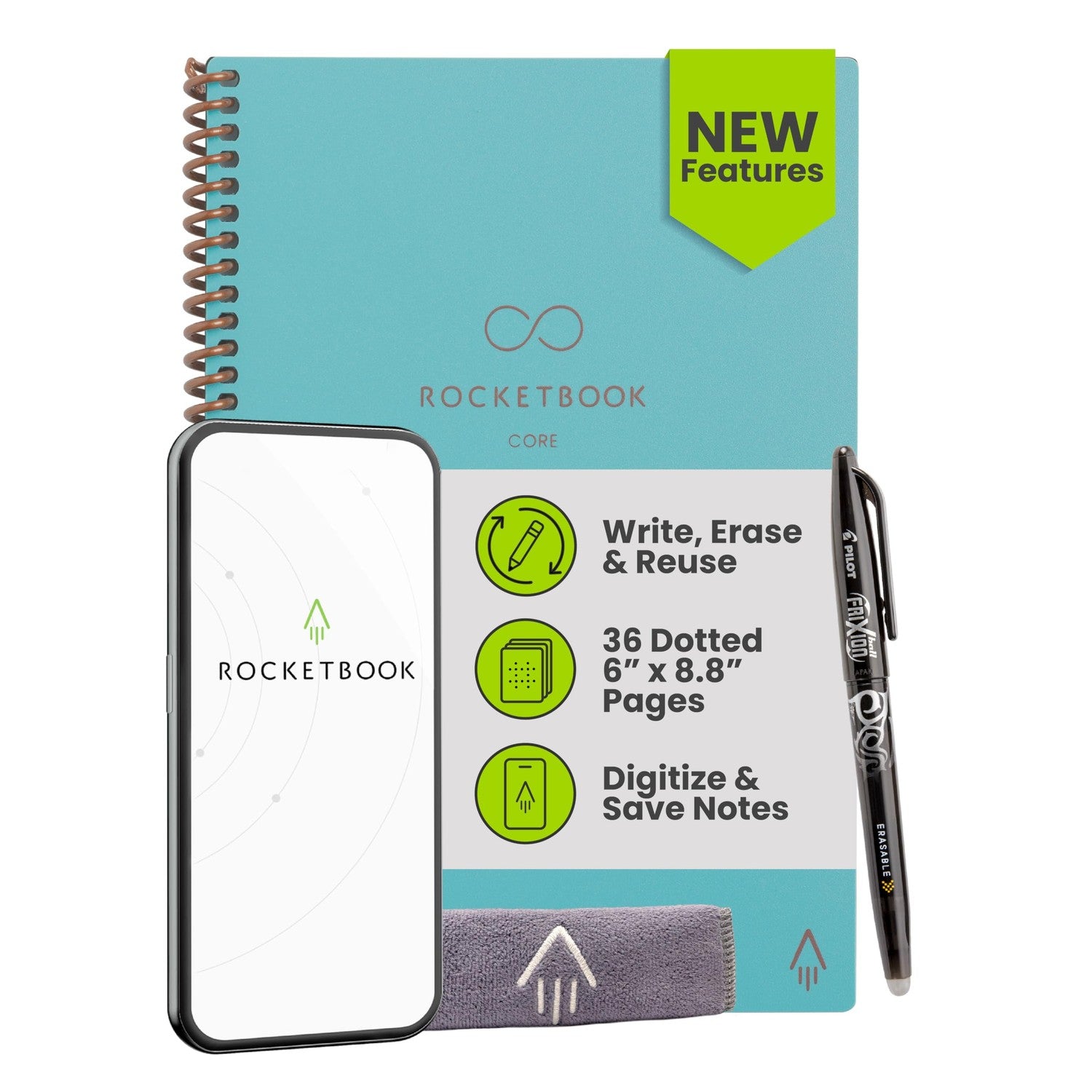 Buy now Rocketbook Core Reusable Spiral Notebook, Letter Size 8.5x11, Black - Dotted Pages, App-Connected, Erasable, Durable Cover, Ideal for School, Work, and Creative Projects Premium Executive Teal at indiglob india
