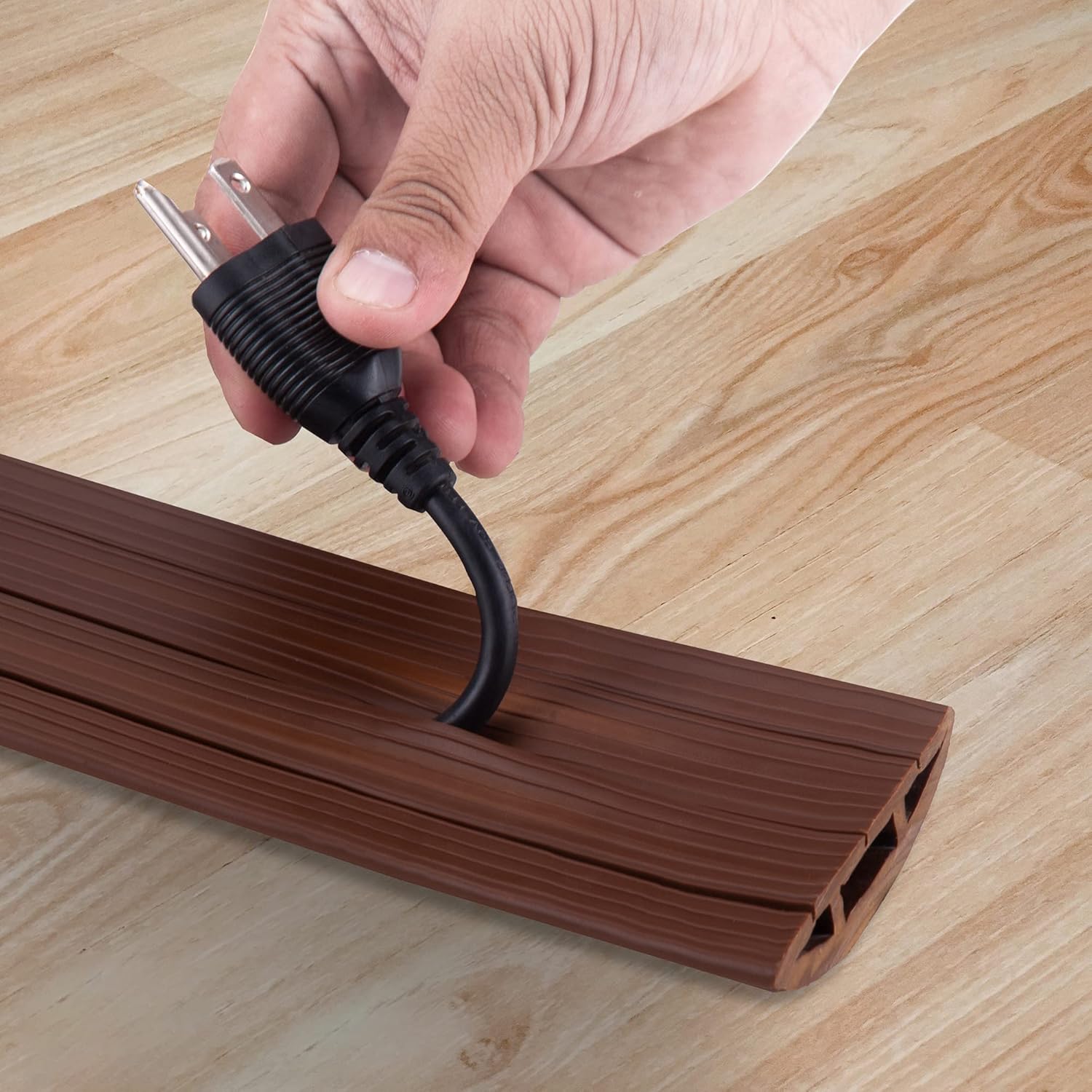 Buy now 4-Foot Cord Cover - Floor Cable Management Kit for Indoor or Outdoor Use - 3-Channel Cable Raceway for Sidewalks or Walkways by Simple Cord (Brown) at indiglob india