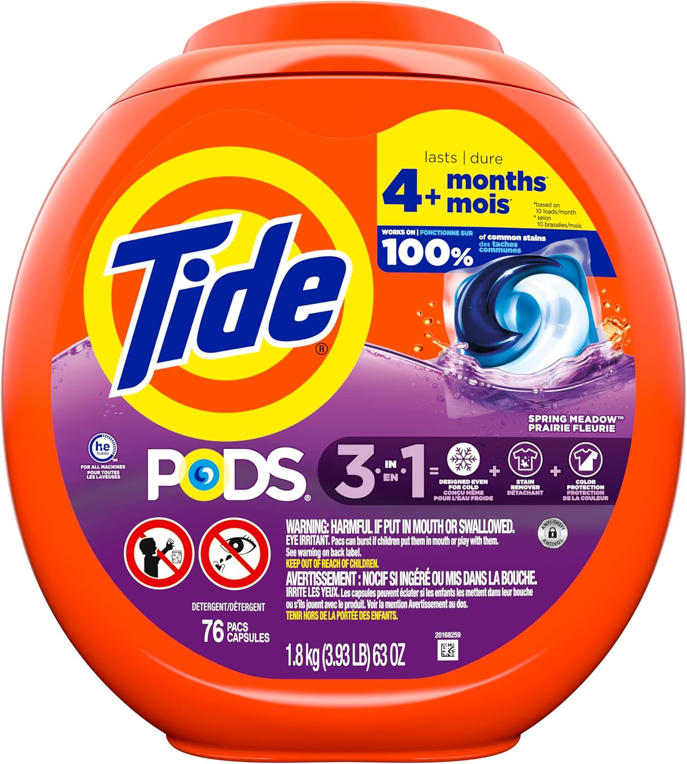Buy now Tide PODS laundry detergent pacs, 3-in-1 Stain Remover, Odor Fighter, Color Protector, 76 Count, HE compatible, Spring Meadow Scent at indiglob india