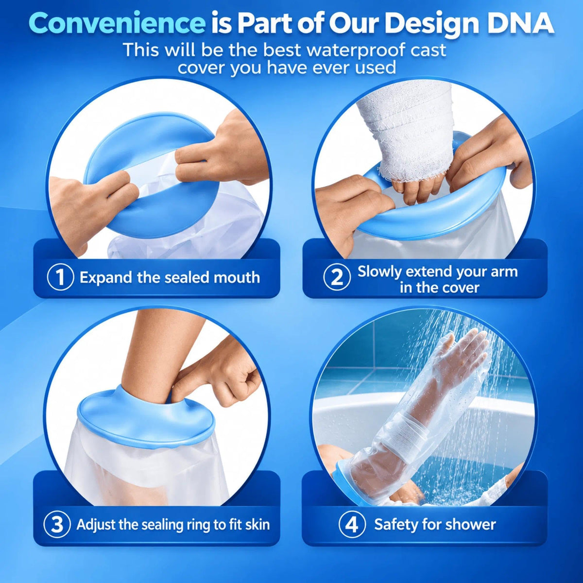 UpGoing Ringless Waterproof Cast Covers for Shower Arm Adult - Long Full Silicone Cast Protector for Swimming, Reusable Medical Grade Arm Cast Cover to Keep Wounds Dry for Arm, Hand, Wrist & Elbow