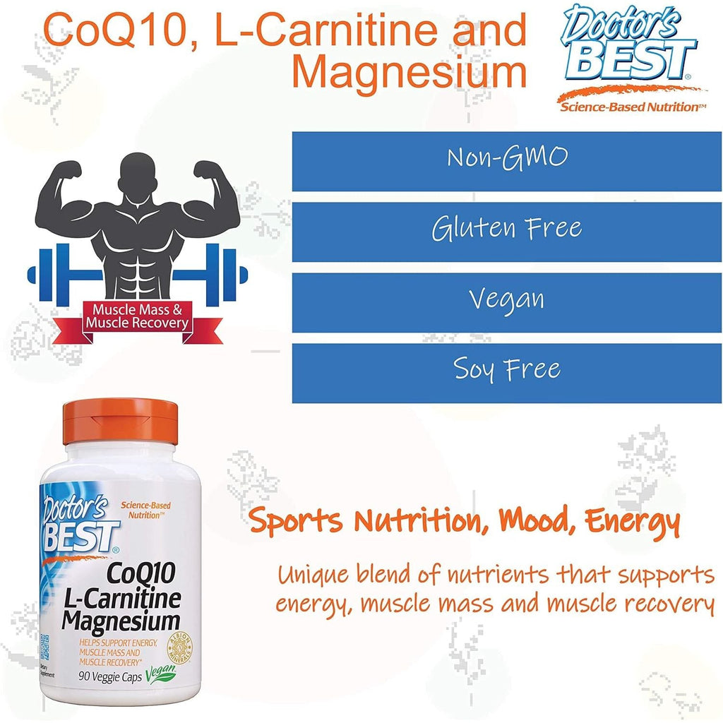 Buy now Doctor's Best Coq10/l-Carnitine/Magnesium Unique Blend, Supports Energy, Muscle Mass & Muscle Recovery, Veggie Caps, 90Count at indiglob india