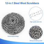 Steel Wool Scrubber for Burnt & Tough Crusts, Dried Food 12 Pack