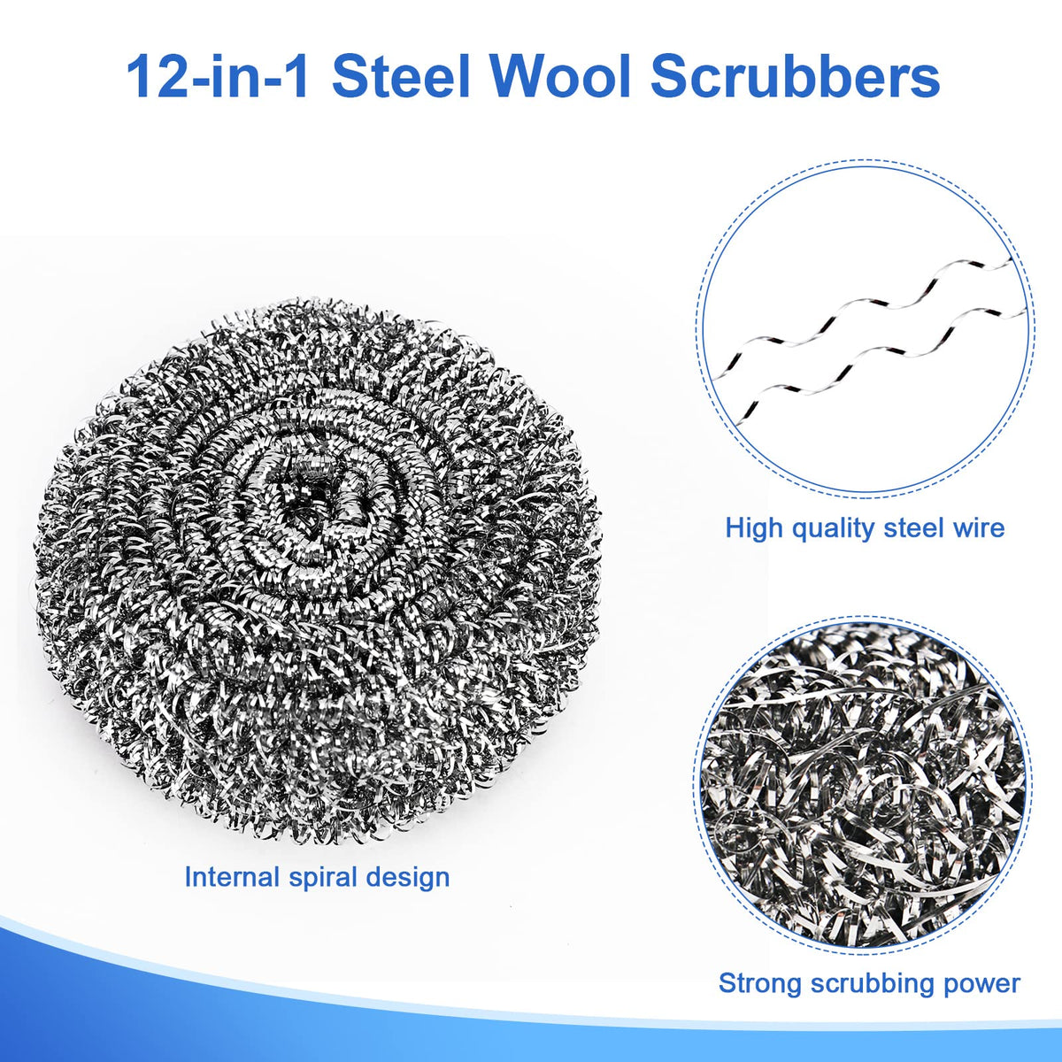 Steel Wool Scrubber for Burnt & Tough Crusts, Dried Food 12 Pack
