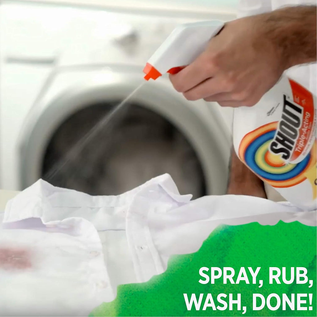 Buy now Shout Active Enzyme Laundry Stain Remover Spray, Triple-Acting Formula Clings, Penetrates, and Lifts 100+ Types of Everyday Stains - Prewash Spray 22oz at indiglob india
