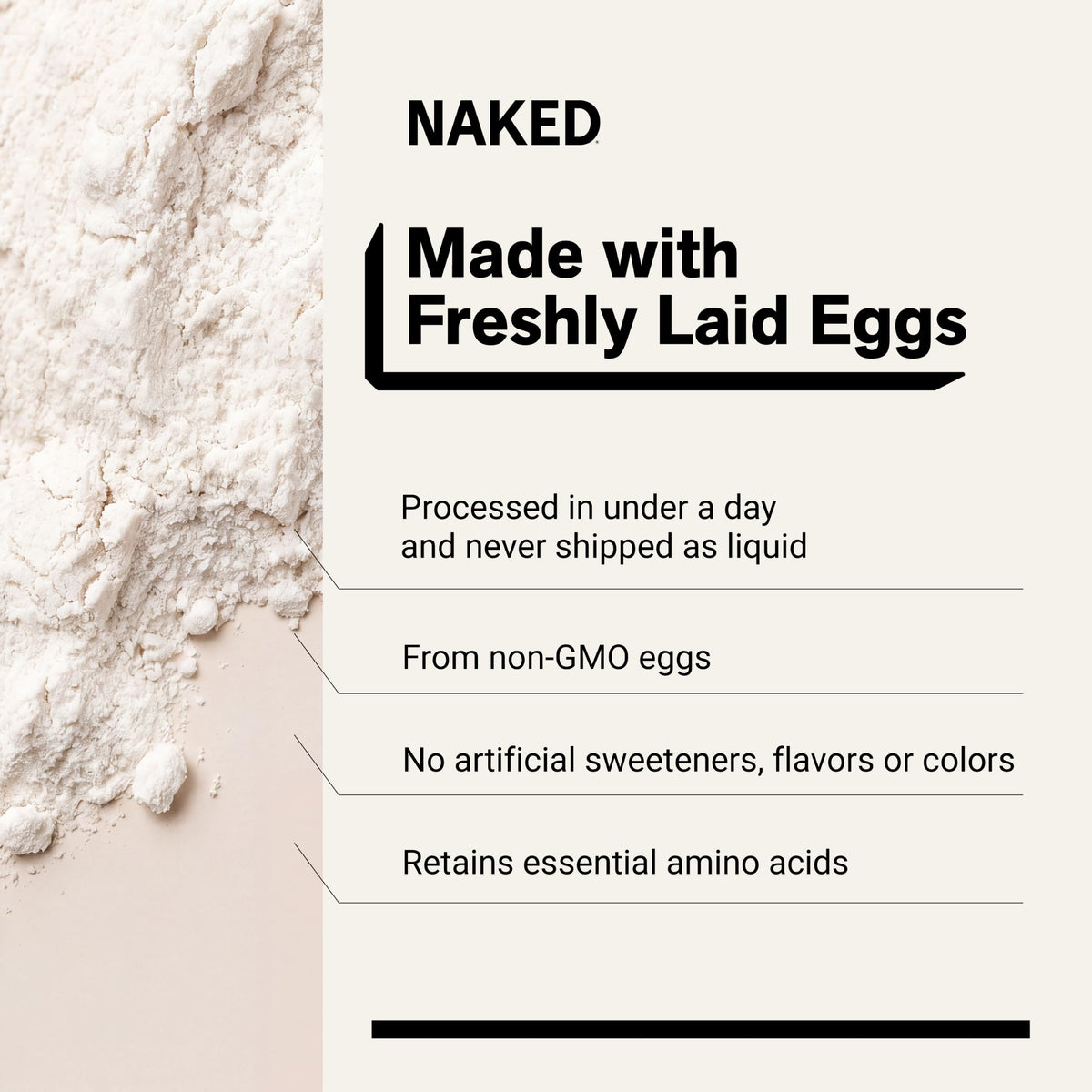 Naked 3LB Non-GMO Egg White Protein Supplement Powder, Unflavored, No Additives, Paleo, Dairy Free, Gluten Free, Soy Free – 25g Protein, 44 Servings, 3 pounds