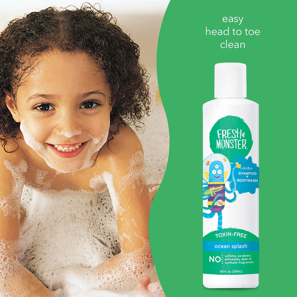 Fresh Monster 2-in-1 Kids Shampoo & Body Wash, Ocean Splash, 8.5 oz | Natural Hair Care for Kids, Toxin-Free & Plant-Based, Tear-Free, Hypoallergenic, Sulfate/Paraben Free, Made in USA