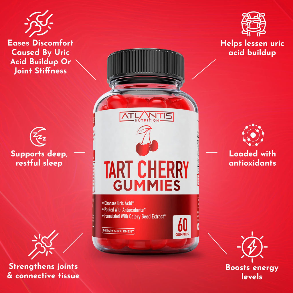 Tart Cherry Gummies with Celery Seed Extract - Advanced Uric Acid Cleanse for Immediate Relief | Joint Relief & Recovery | Powerful Antioxidant with Joint Support - 60 Gummies