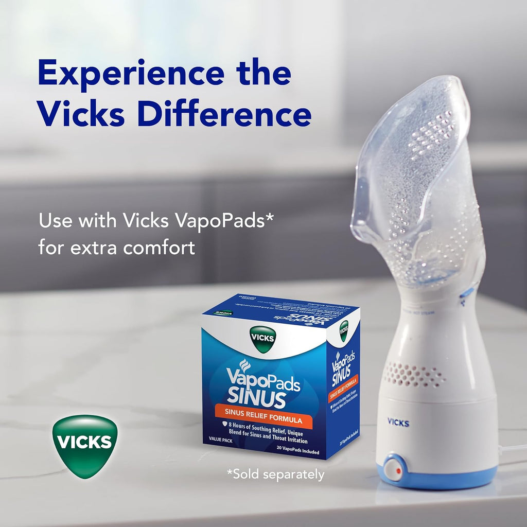 Buy now Vicks Sinus Inhaler - Non-Medicated Steam Relief for Allergies, Congestion, Cough & Colds, Vocal Steamer, Soothes Nasal & Throat Passages, Works with VapoPads (1 Included) at indiglob india
