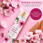 Discover Bodycology's Cherry Blossom fragrance mist. Authentic scent of blossoming cherry, sweet peach, and vanilla in a beautiful bottle.
