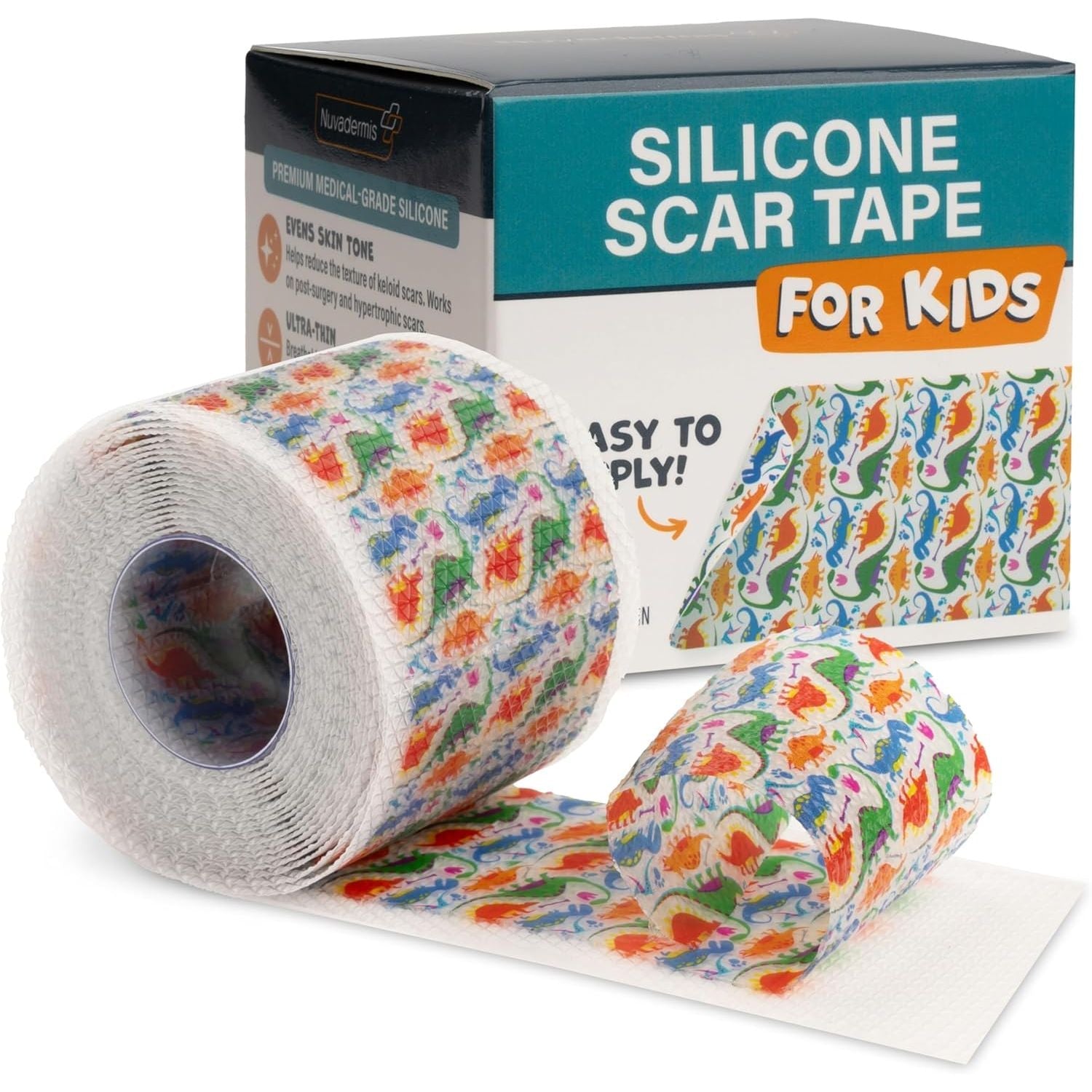 Buy now NUVADERMIS Silicone Scar Sheets - Extra Long Scar Sheets for C-Section, Tummy Tuck, Keloid, and Surgical Scars - Reusable Medical Grade Silicone Scar Sheets - Pack of 4 - Light Tone Dinosaurs - 1 Pack at indiglob india