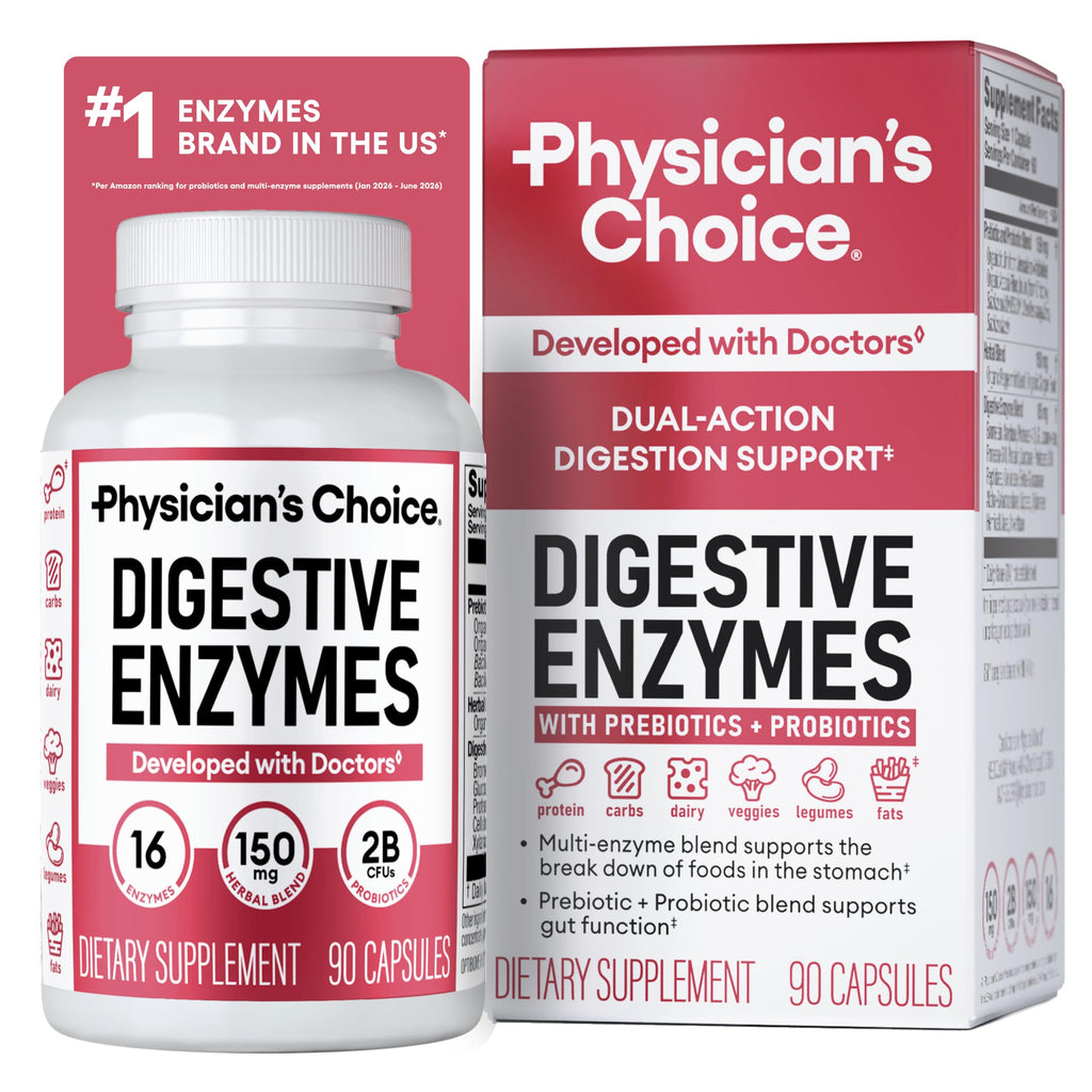 Physician's CHOICE Digestive Enzymes for Bloating & Digestion - Fast-Acting 16 Enzyme Formula with Organic Prebiotics & Probiotics for Gut & Digestive Health - Meal Time Discomfort Relief - 90 CT
