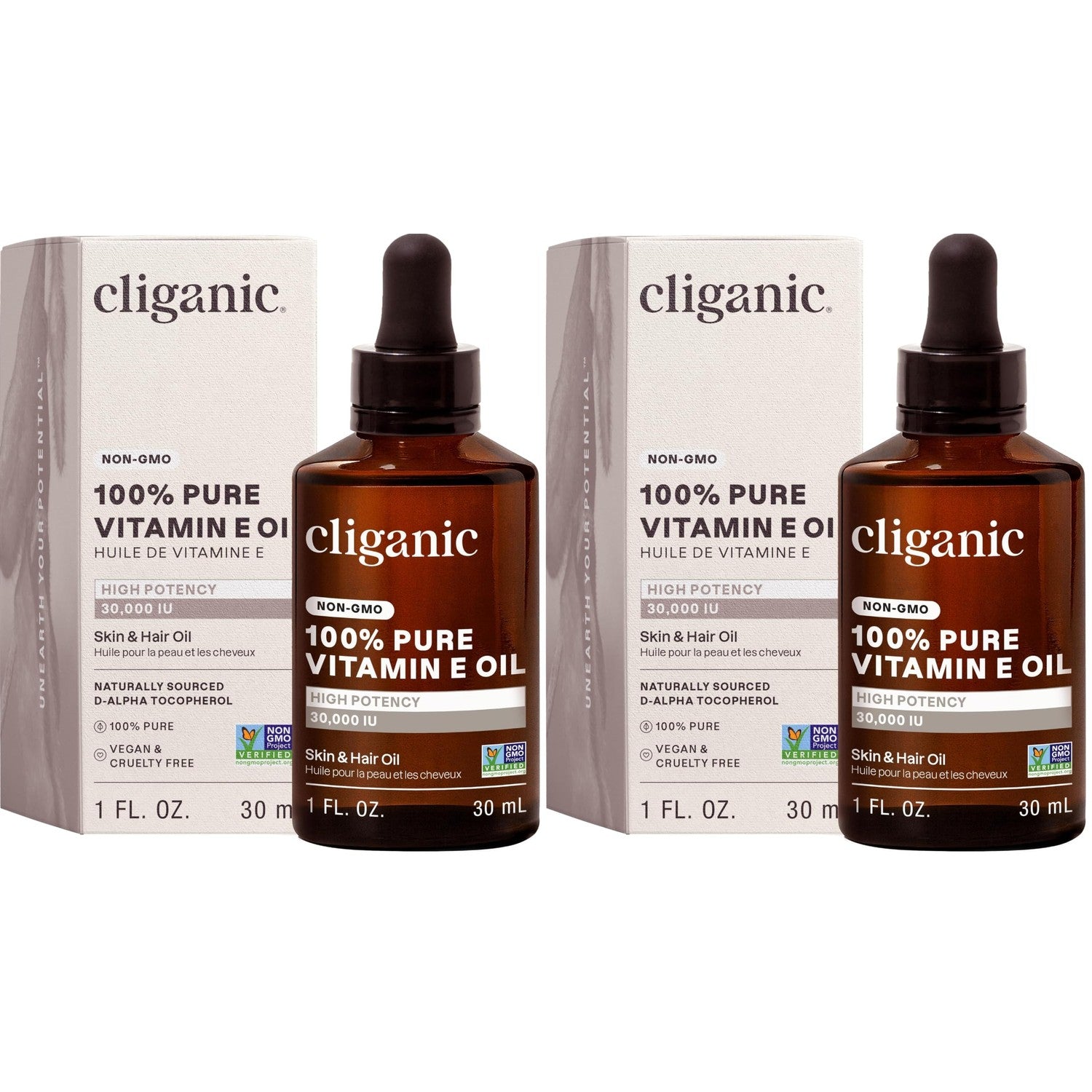 Cliganic Pure Vitamin E Oil for Skin, Scars, Hair & Face - 30,000 IU, Non-GMO Verified | Natural D-Alpha Tocopherol