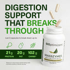 BiOptimizers MassZymes - Complete Digestive Enzymes Supplement for Gut Health - Bloating Relief for Men and Women - Lipase Amylase Bromelain Digestive Enzymes (250 Capsules)
