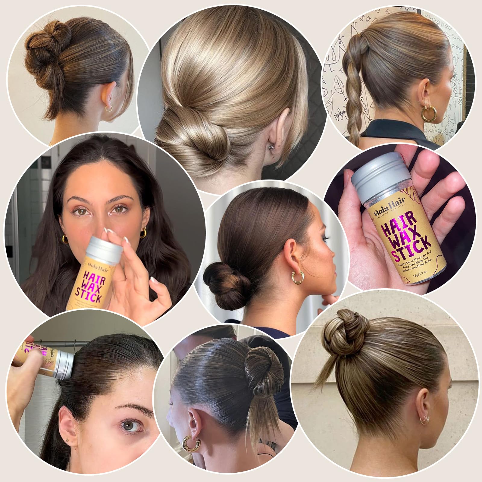 Dolahair Portable Travel Hair Wax Stick - Slick Hair Pomade with Smoothing Brush for Women, Kids & Girls' Hair Styling