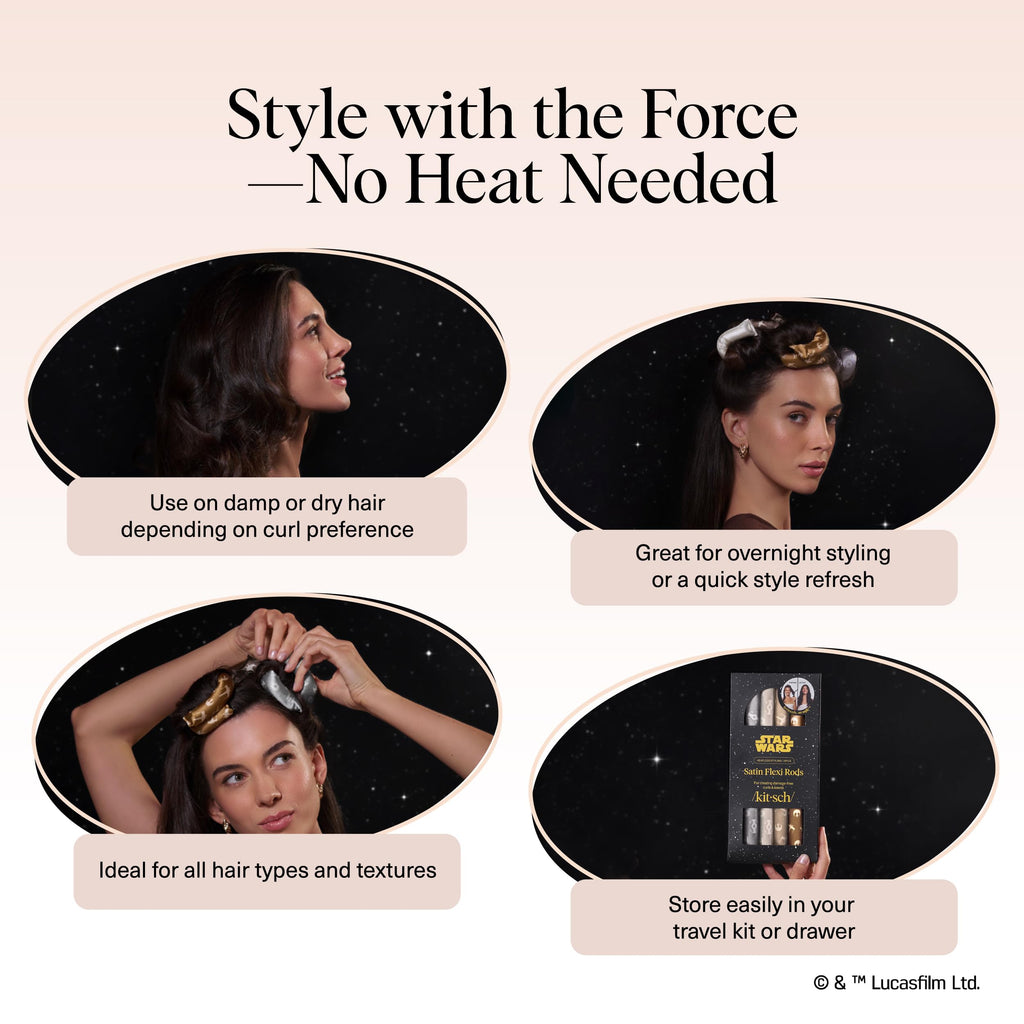 Buy now Kitsch x Star Wars Satin Heatless Hair Curler â€“ Soft Hair Curlers to Sleep In for Heatless Curls Overnight â€“ Overnight Blowout Rods for Women â€“ Hair Styling Tools â€“ Light Side vs Dark Side, 6pc Set at indiglob india
