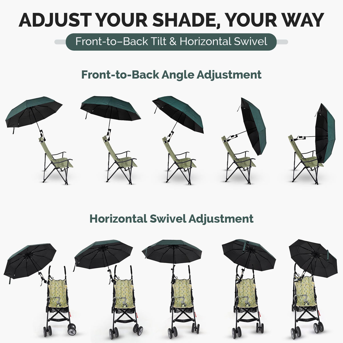 Chair Umbrella with Universal Clamp (Dark Green)