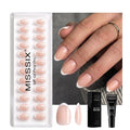 Authentic Misssix French Tip Press On Nails offering stylish short length with gel nail glue for easy application.