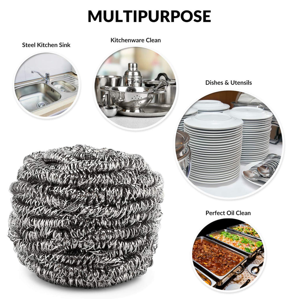 12 Pack Stainless Steel Scourers by Scrub It – Steel Wool Scrubber Pad Used for Dishes, Pots, Pans, and Ovens. Easy scouring for Tough Kitchen Cleaning.