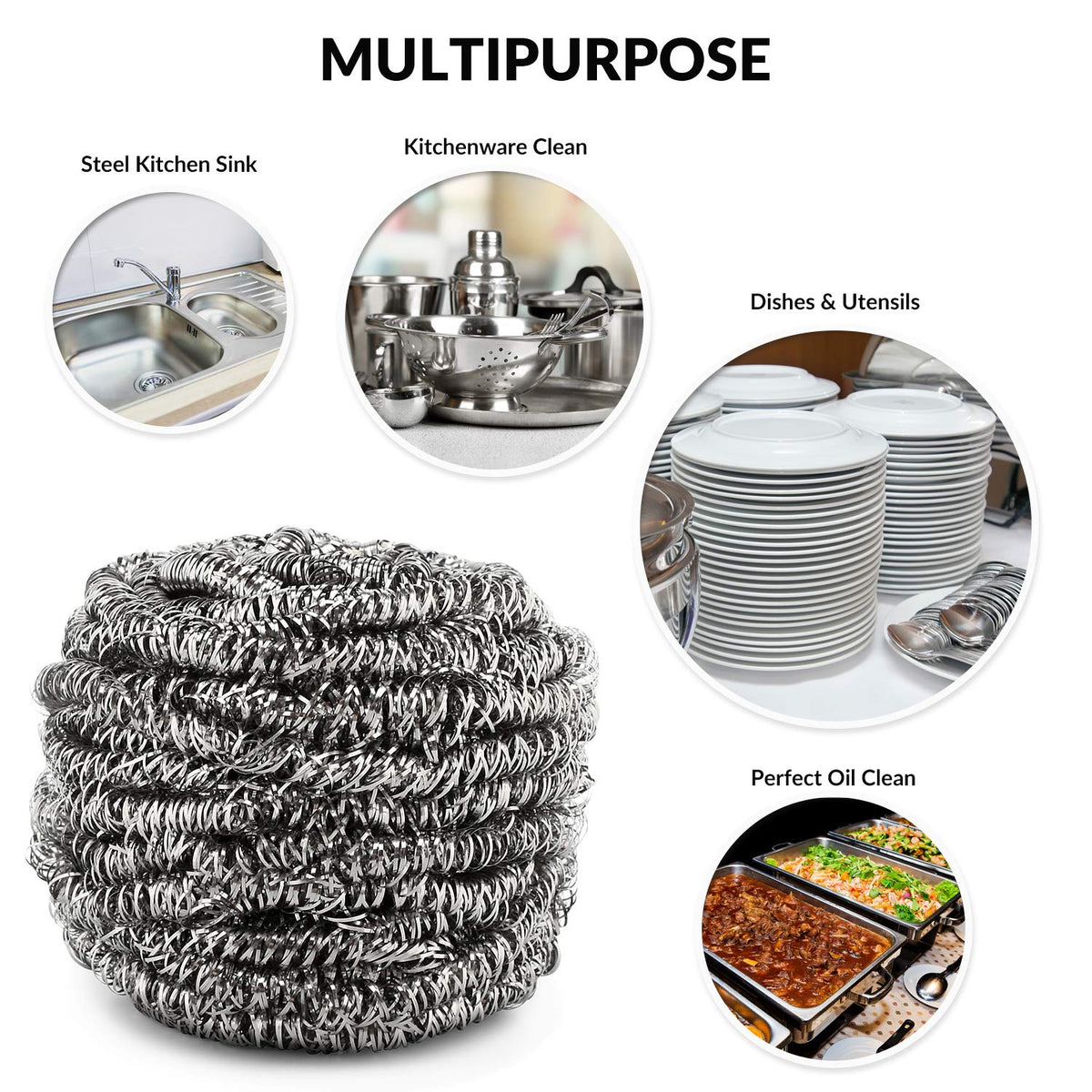 12 Pack Stainless Steel Scourers by Scrub It – Steel Wool Scrubber Pad Used for Dishes, Pots, Pans, and Ovens. Easy scouring for Tough Kitchen Cleaning.
