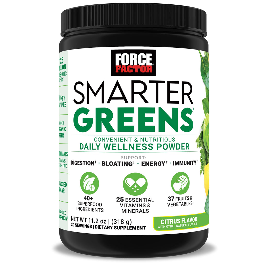 Force Factor Smarter Greens Daily Wellness Powder to Support Gut Health | Greens Superfood Powder for Bloating & Digestion, with 40+ Superfoods, 125 Million CFU of Probiotics, Unflavored, 10 Servings