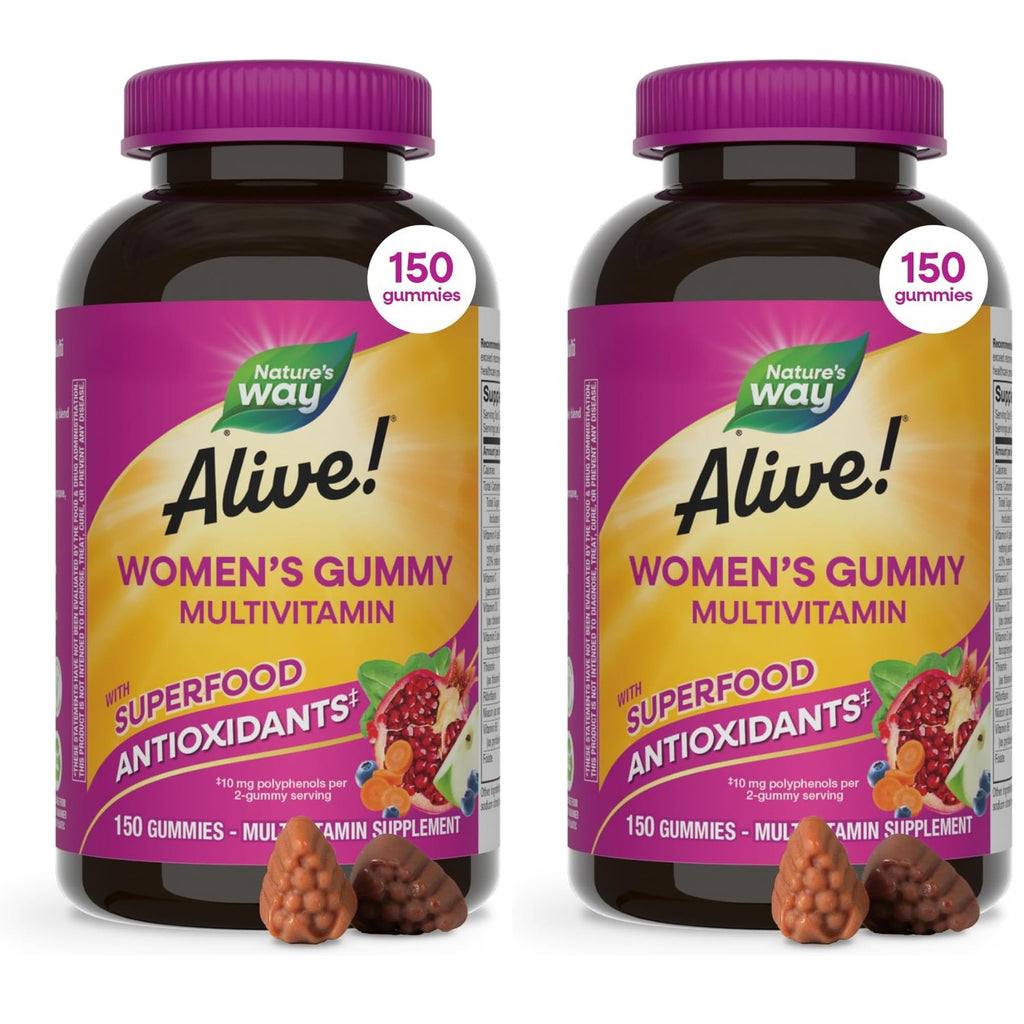 Nature's Way Alive! Women’s Multivitamin Gummy, Vitamins A, C, D3, E, 130ct | Berry Flavored, Daily Chewable Multivitamins for Women, B-Vitamins, Supports Immune, Heart, & Muscle Function*