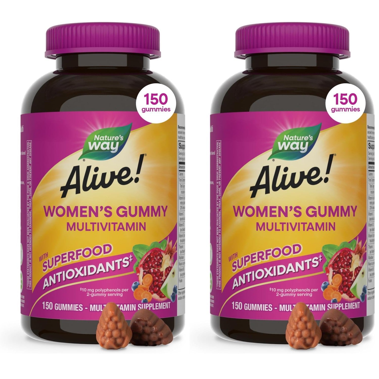 Nature's Way Alive! Women’s Multivitamin Gummy, Vitamins A, C, D3, E, 130ct | Berry Flavored, Daily Chewable Multivitamins for Women, B-Vitamins, Supports Immune, Heart, & Muscle Function*
