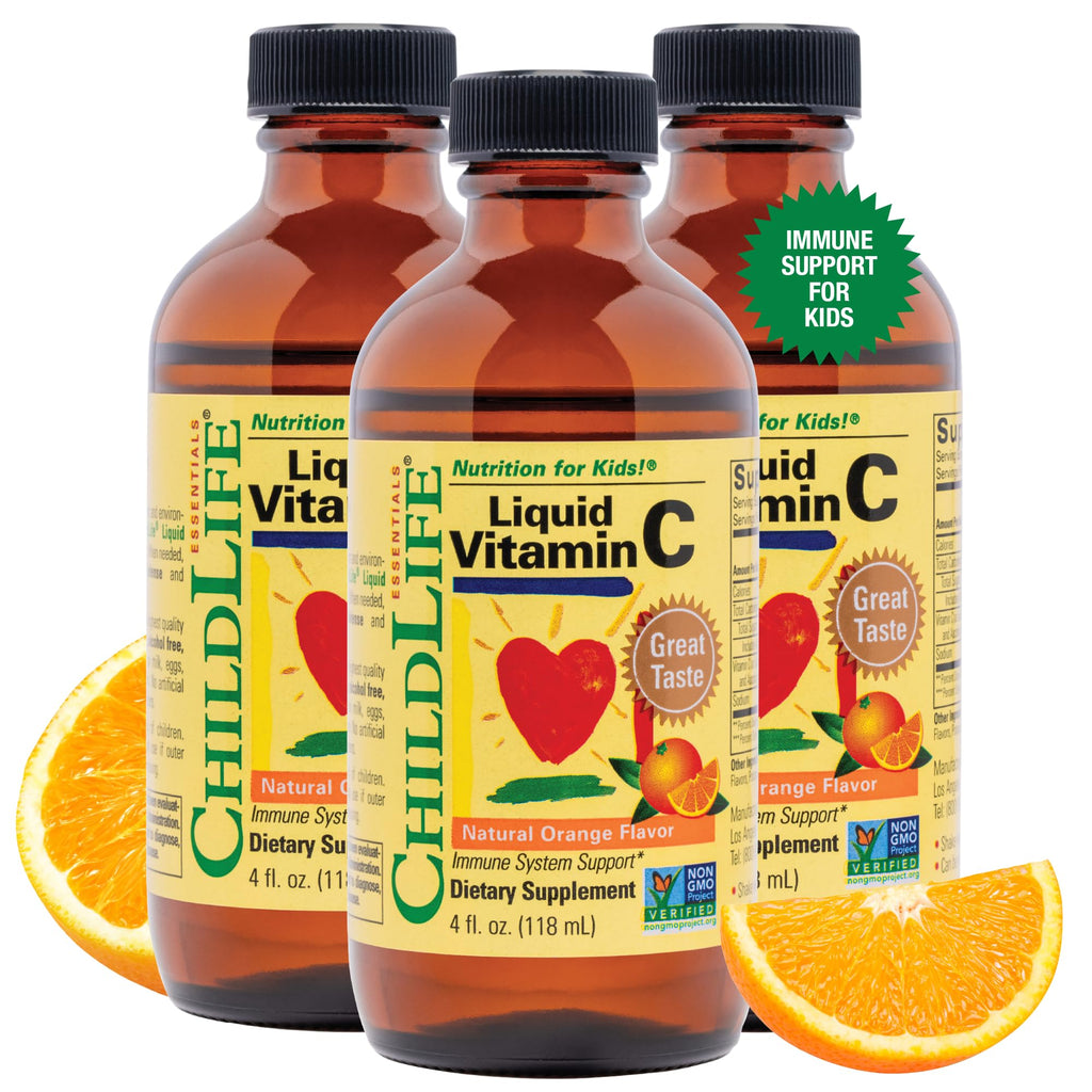 CHILDLIFE ESSENTIALS Liquid Vitamin C Low Sugar Kids, 4 Fl Oz (Pack of 2) | Pure Vitamin C Liquid Supplement, Toddlers, Babies, Immune System Support, Natural Orange Flavor, Kids, Low Sugar