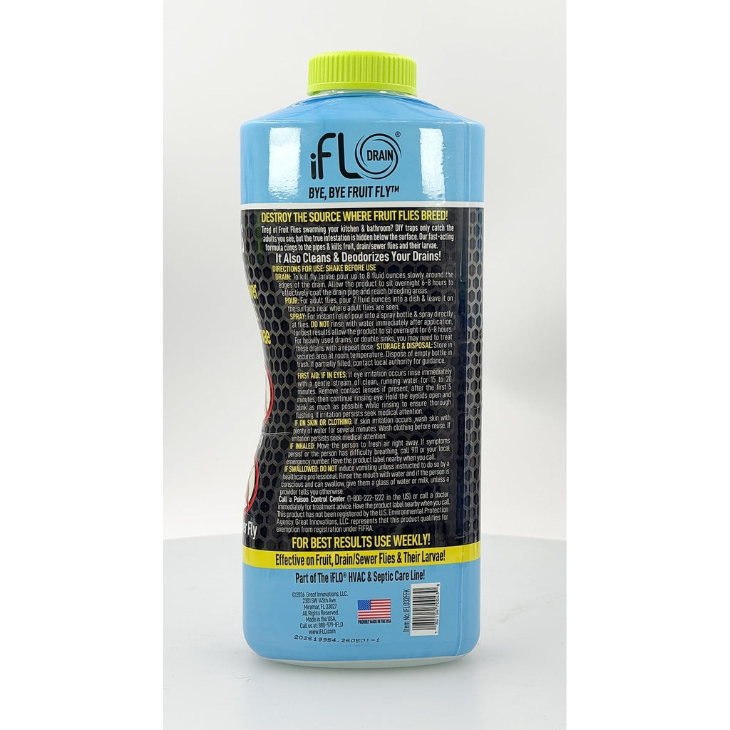 iFLO Bye Bye Fruit Fly Drain Cleaner & Eliminator, Mint Scent (1 Pack 32oz)