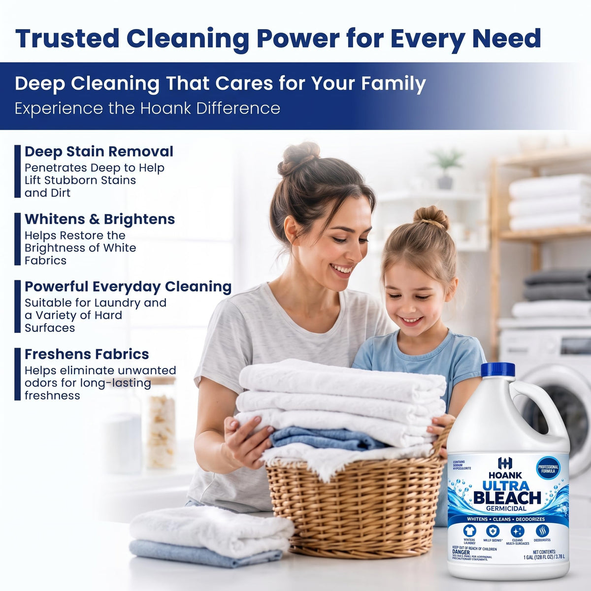 (6 Gallons) Ultra Germicidal Liquid Bleach - For Laundry, Disinfecting, Sanitizing, Deodorizing, Mold & Mildew Stain Remover - 1 Gallon Jugs