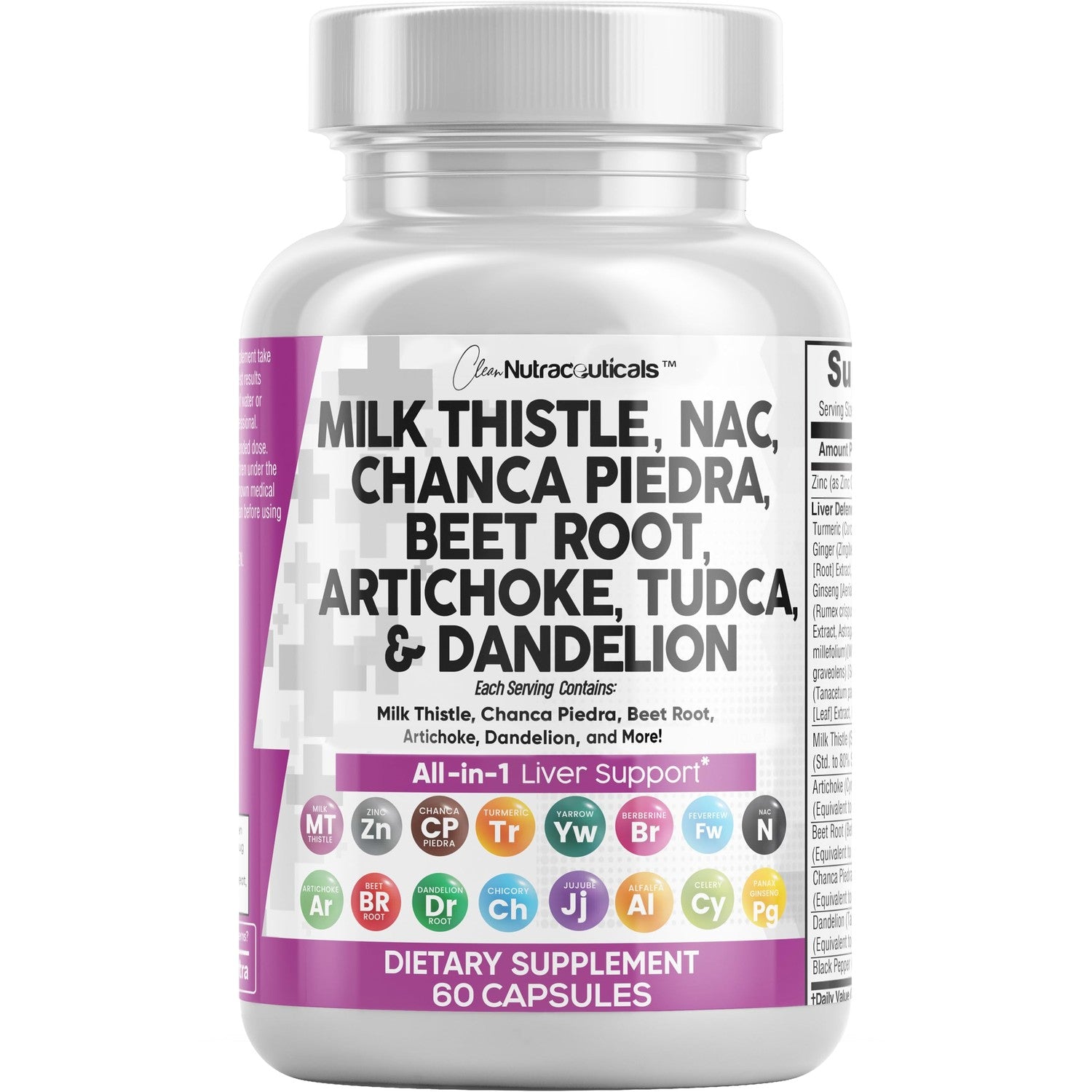 Clean Nutraceuticals Milk Thistle NAC Chanca Piedra Beet Root Artichoke Astragalus Dandelion Root - Liver Cleanse Detox & Repair Supplement Plus TUDCA Choline & Ginger - 1Pack