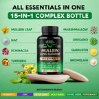 Mullein Lung Detox - Mullein Leaf 10:1 Extract Supplement - 60 Vegan Caps | Marshmallow Root | Echinacea | Quercetin | NAC - 15-in-1 Lung Support & Cleanse for Smokers Supplement - for Women & Men