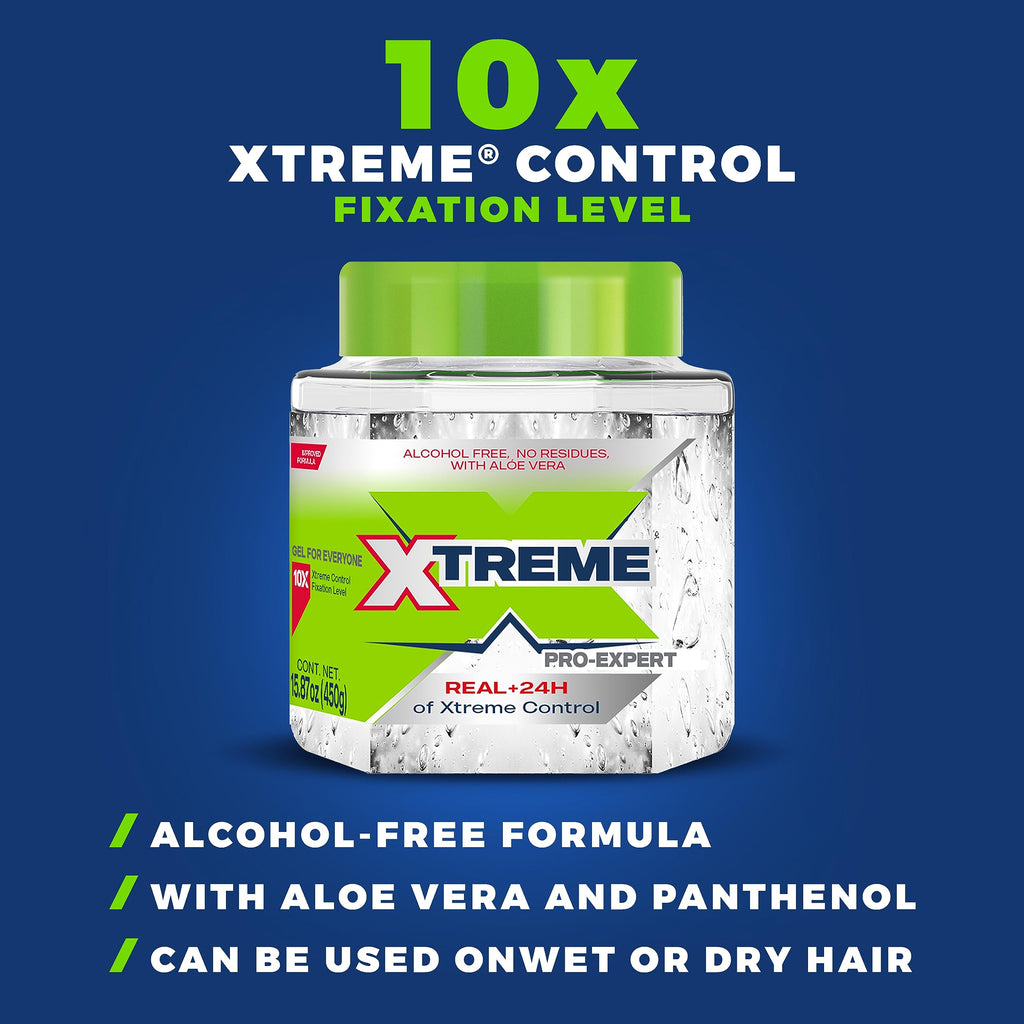 Xtreme Pro-Expert Clear Styling Hair Gel, 15.87 Oz, Pack of 2 | Alcohol Free, 24-Hours Xtreme Control, With Aloe Vera