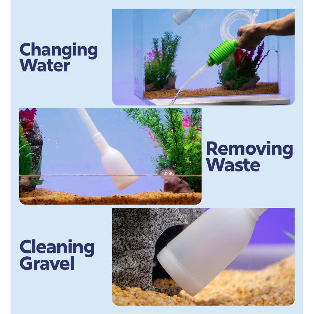 Luigi's Fish Tank Cleaner - Turtle Tank Accessories - Gravel Vacuum for Aquarium - Hand Siphon Hose to Remove and Change Water or Sand in Minutes - Aquarium Cleaning Tools