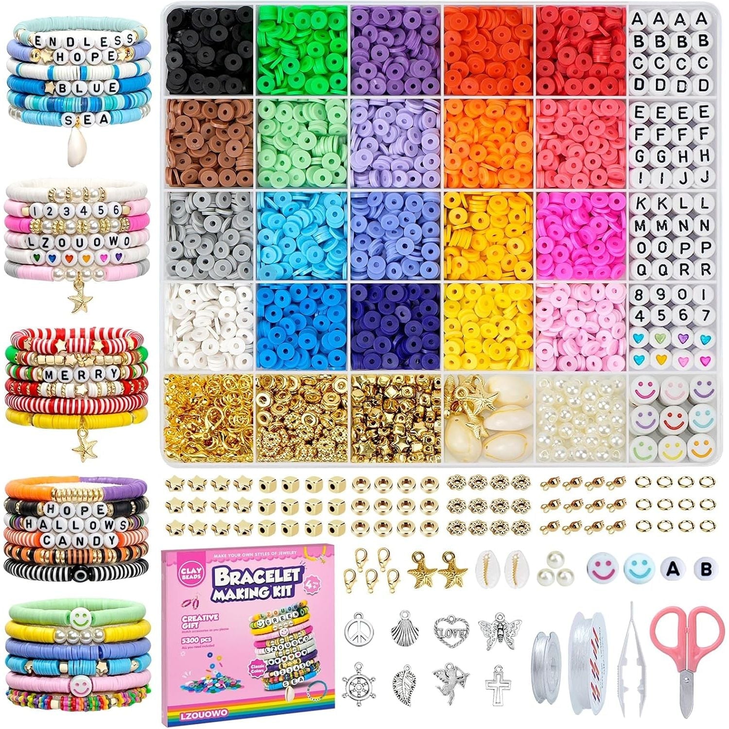 Buy now LZOUOWO 5300 Clay Beads Bracelet Making Aesthetic Kit, Polymer Heishi Preppy Letter Beads for Friendship Bracelet, Pearl Disc Beads Charms for Jewelry Making, DIY Creative Gift for Girls 8-12 Teens at indiglob india