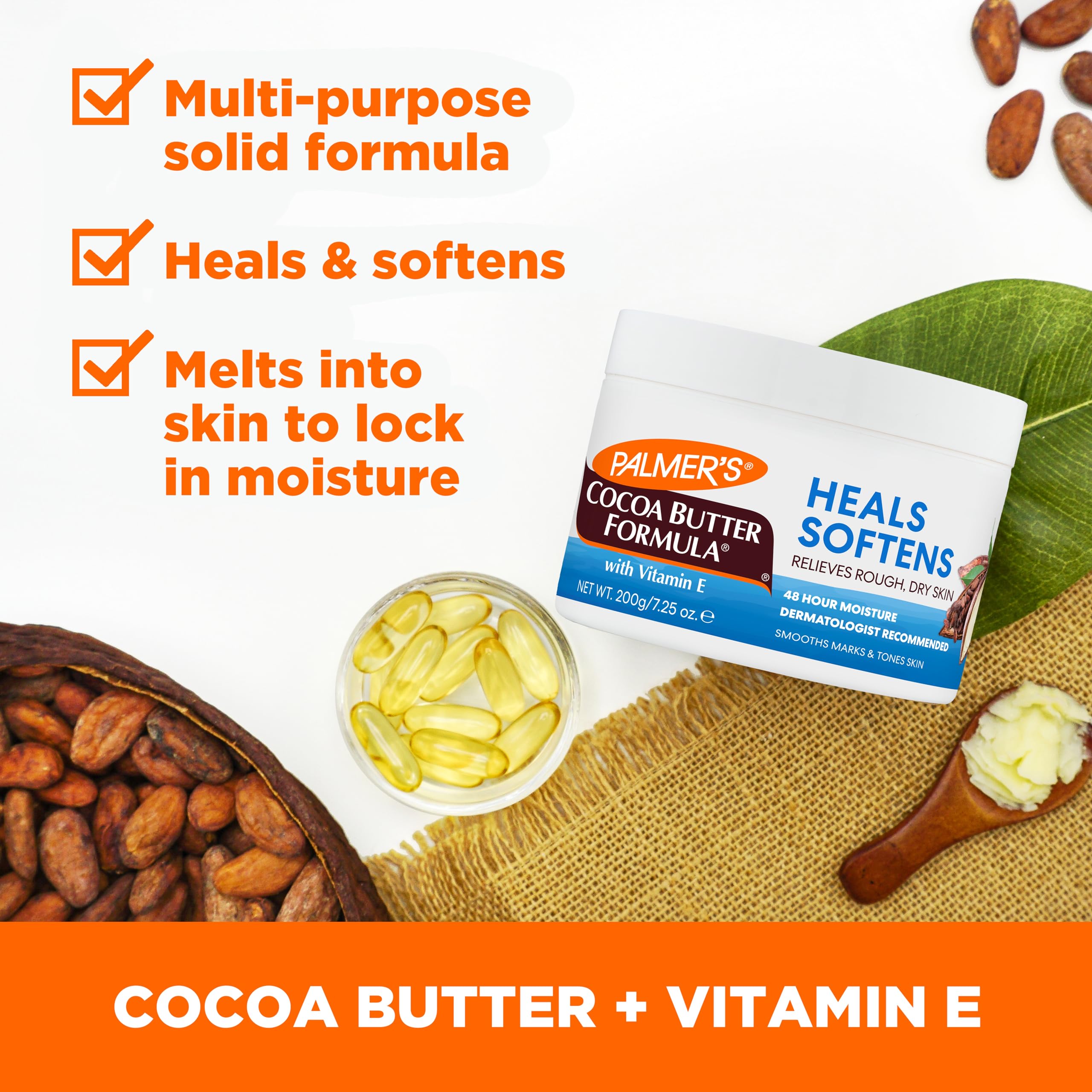 Palmer's Solid Body Lotion, Cocoa Butter Formula with Vitamin E (7.25 Oz) | Body Moisturizer with Vitamin E for Extremely Dry Skin, Softens and Soothes, Helps Smooth Marks, Tone Skin, 48 Hour Moisture
