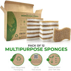Buy now Biodegradable Natural Kitchen Sponge - Compostable Cellulose and Coconut Walnut Scrubber Sponge (12 Pack) at indiglob india