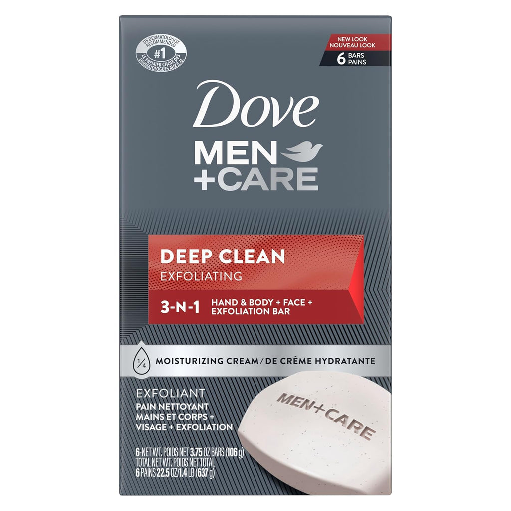 Buy now Dove Men+Care Body Soap and Face Bar More Moisturizing Than Bar Soap Deep Clean Effectively Washes Away Bacteria, Nourishes Your Skin 3.75 Ounce (Pack of 6) at indiglob india