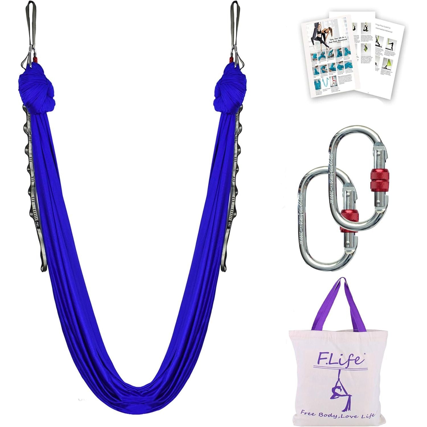 Buy now F.Life Aerial Silk Yoga Hammock & Swing for yoga Inversion,Strength training,starter hardware kit royal blue at indiglob india
