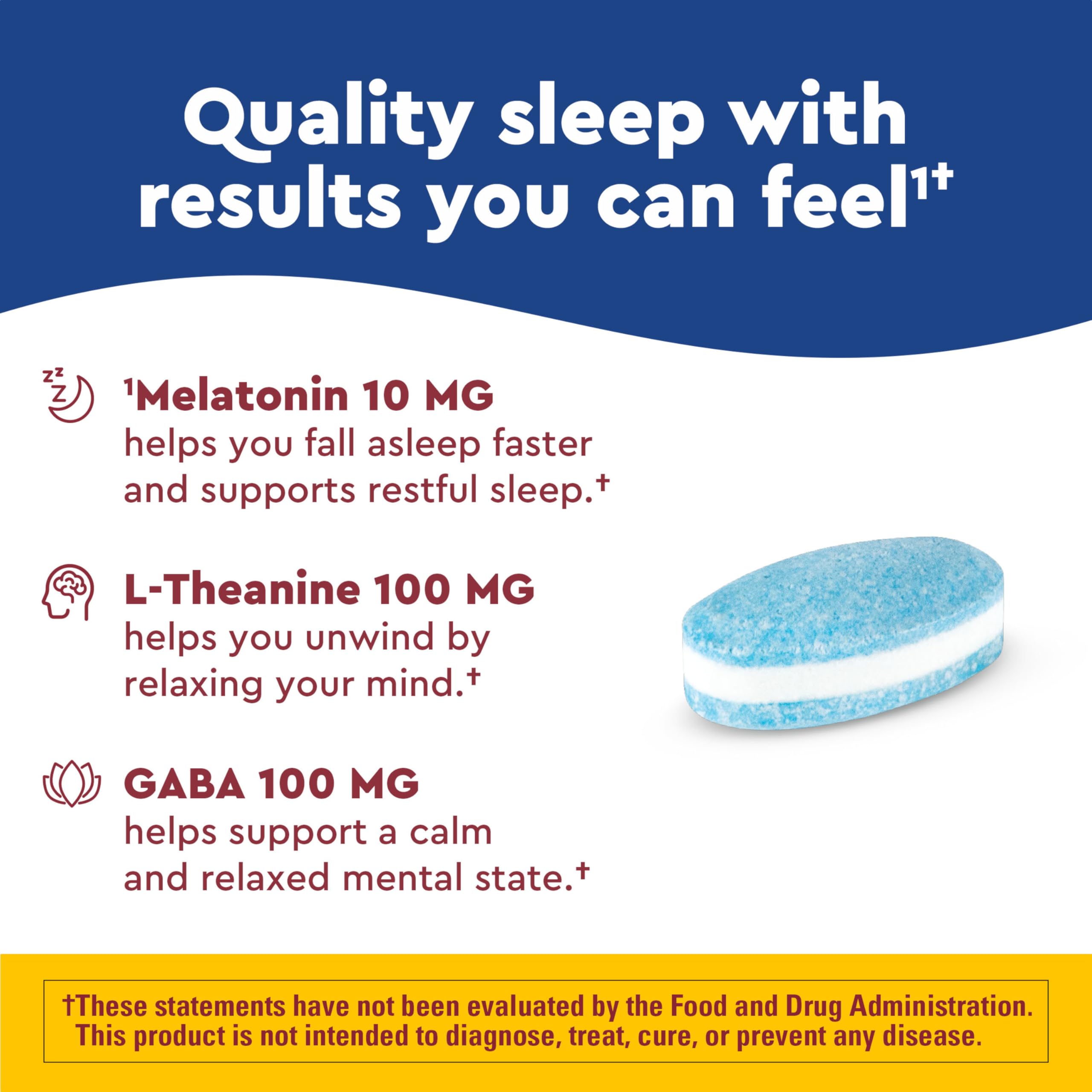 Nature Made Wellblends Sleep Longer, 35 Tri-Layer Tablets | Melatonin 10mg, L theanine 100 mg, and GABA 100mg, Sleep Supplement