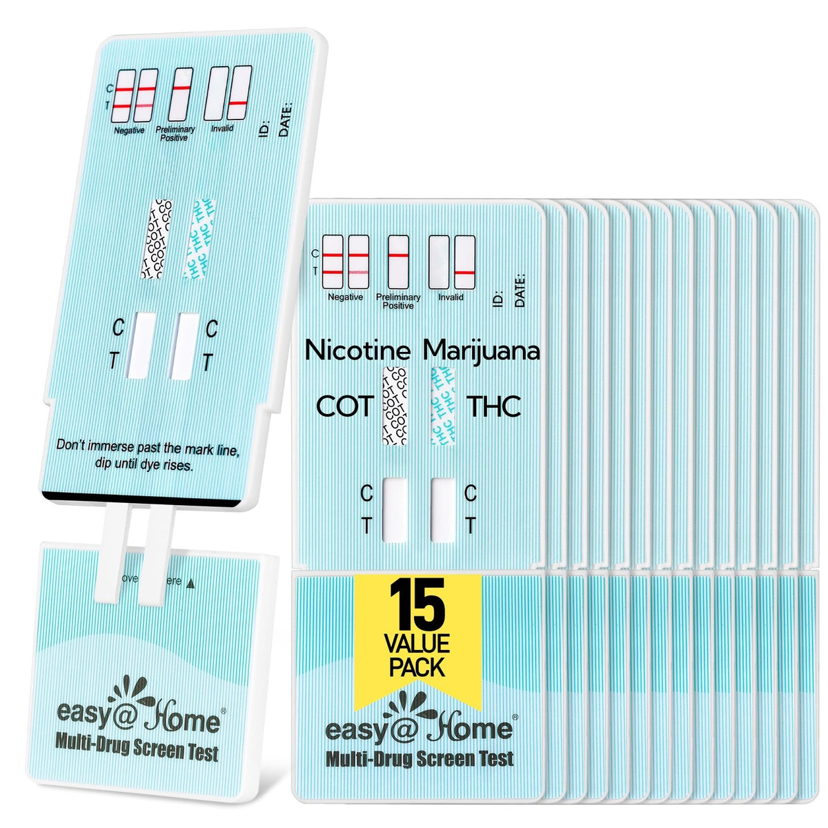 Easy@Home 15 Pack Multi-Drug Screen Test, 2 Panel Urine Drug Tests Kit