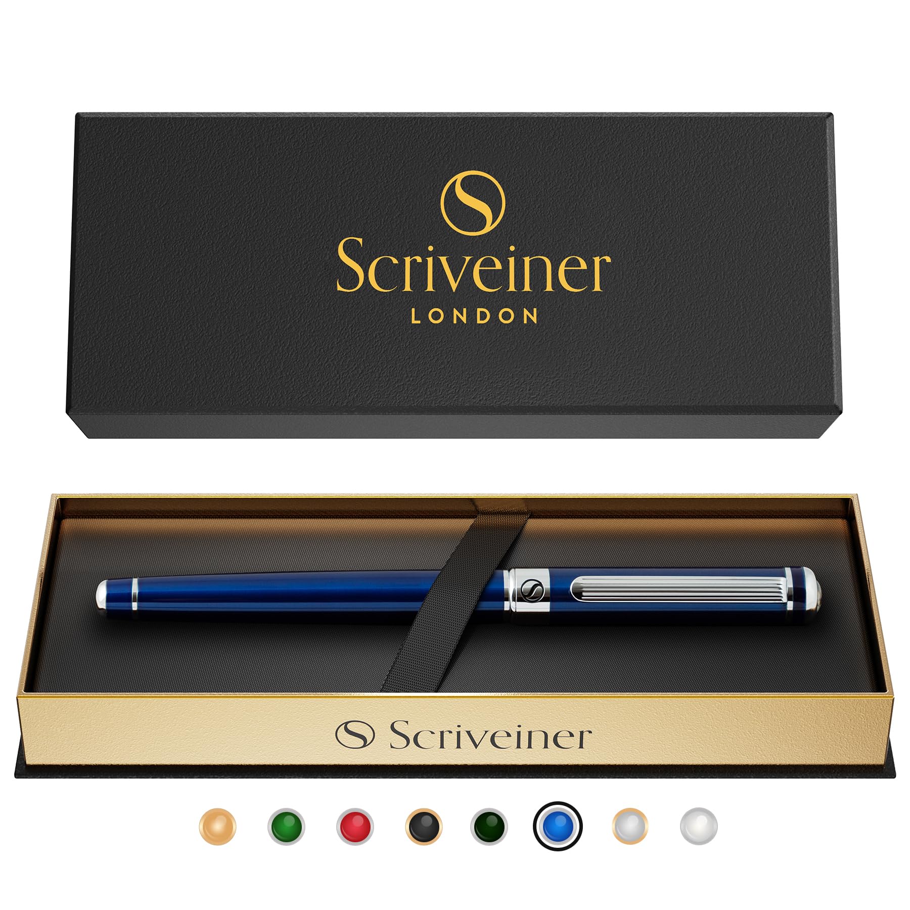 Buy now Scriveiner Black Lacquer Rollerball Pen - Stunning Luxury Pen, Real Gold Plating, Schmidt Ink Refill, Best Roller Ball Gift Set for Men & Women, Professional, Executive Office, Nice Pens 13. Midnight Blue with Chrome at indiglob india