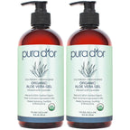 PURA D'OR ORGANIC Aloe Vera Gel Soothing Moisturizer, Lavender, 16oz | Fast-Absorbing, After-Sun Care, USDA Certified, Hydrating, Non-Sticky, Zero Artificial Preservatives, Vegan, Face, Hair, Body