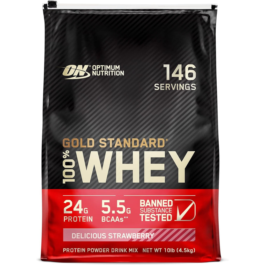 Buy now Optimum Nutrition Gold Standard 100% Whey Protein Powder, Strawberry Banana, 5 Pound (Packaging May Vary) at indiglob india
