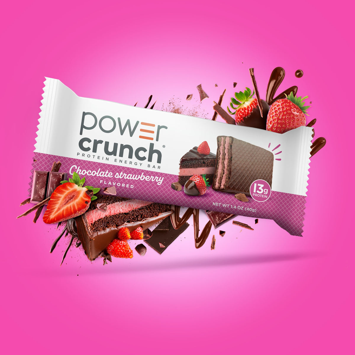 Power Crunch Chocolate Strawberry Protein Bars, 12 Ct, 1.4 oz each